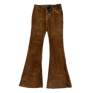 Lauren Ralph Lauren 100% Goat Suede Leather Flare Pants Coffee Brown 4 NWT
